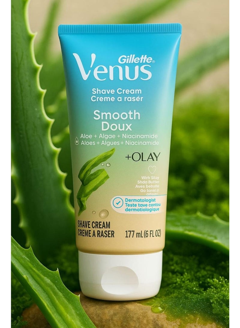 Venus Shave Cream  Smooth Doux ( Aloe + Algae + Niacinamide ), +Olay , With Silky Shea Butter  for Women,177ml - Image 1